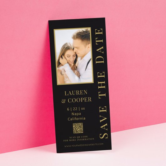 Save the Date Black Gold QR Code Moderne Hochzeit