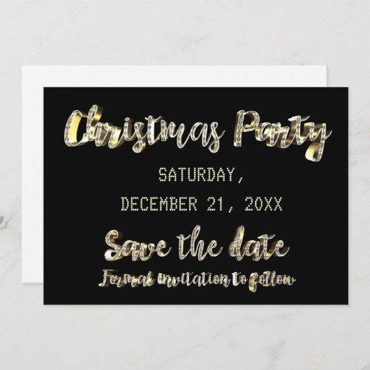 Save the Date Black Gold Script Weihnachts-Party (Vorne/Hinten)