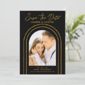 Save the Date Black Gold Stilvolle Art Deco Hochze (Stehend Vorderseite)