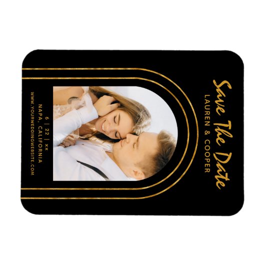 Save the Date Black Gold Stilvolle Art Deco Hochze Magnet (Horizontal)