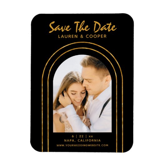 Save the Date Black Gold Stilvolle Art Deco Hochze Magnet (Vertikal)