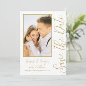 Save the Date Black Gold Stilvolle Moderne Hochzei (Stehend Vorderseite)