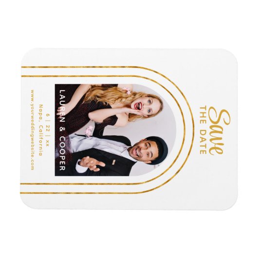 Save the Date Black Gold Stilvolle Moderne Hochzei Magnet (Horizontal)