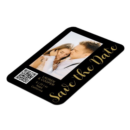 Save the Date Black Gold Stilvolle Moderne Hochzei Magnet (Linke Seite)
