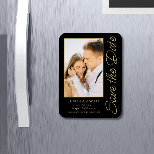 Save the Date Black Gold Stilvolle Moderne Hochzei Magnet