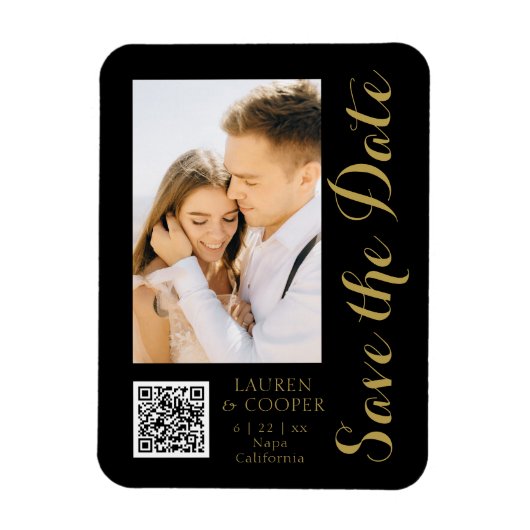 Save the Date Black Gold Stilvolle Moderne Hochzei Magnet (Vertikal)