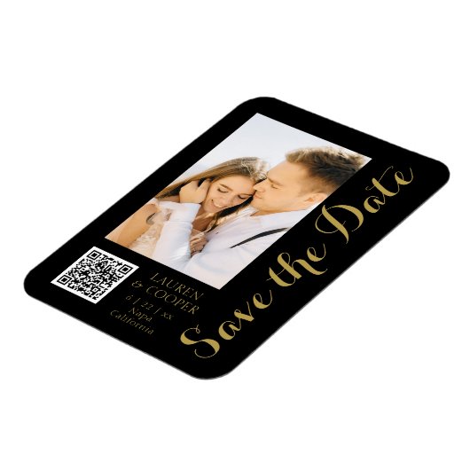 Save the Date Black Gold Stilvolle Moderne Hochzei Magnet (Linke Seite)