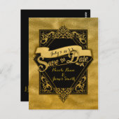 Save the Date Black & Imitats Gold Elegante Verlob Postkarte (Vorne/Hinten)