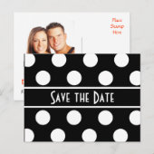 Save the Date Black Polka Dot Foto Postkarte (Vorne/Hinten)