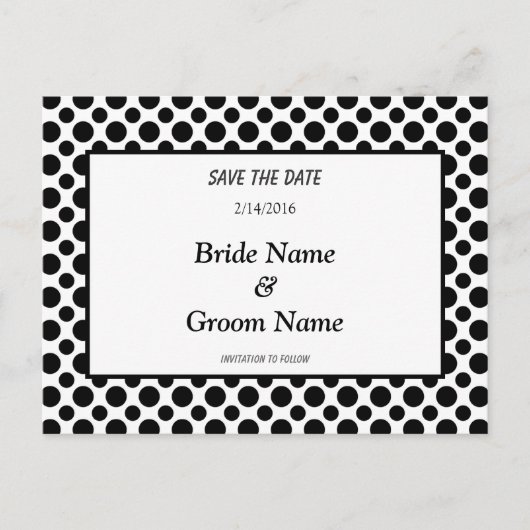 Save the Date Black Polka Dot Postcard Ankündigungspostkarte (Vorderseite)