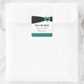 Save the Date Black Sash Aquamarin Bow Quadratischer Aufkleber (Tasche)