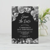 Save the Date Black Silver 50. Geburtstag Einladung (Stehend Vorderseite)