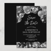 Save the Date Black Silver 50. Geburtstag Einladung (Vorne/Hinten)