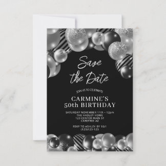Save the Date Black Silver 50. Geburtstag Einladung