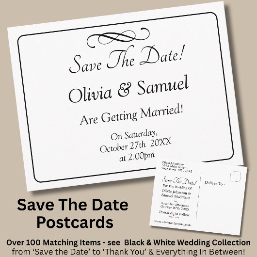 Save The Date -Black & White with Infinity Scroll Ankündigungspostkarte