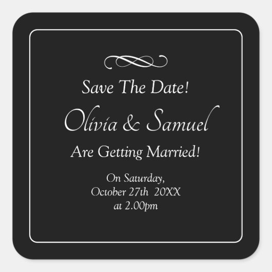 Save The Date - Black & White with Infinity Scroll Quadratischer Aufkleber (Vorderseite)