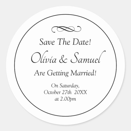 Save The Date - Black & White with Infinity Scroll Runder Aufkleber (Vorderseite)