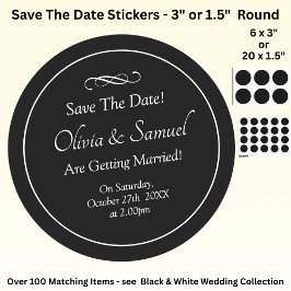Save The Date - Black & White with Infinity Scroll Runder Aufkleber