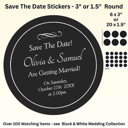 Save The Date - Black & White with Infinity Scroll Runder Aufkleber