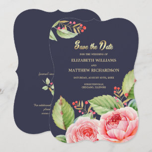 Save The Date. Bläserkarte für Navy Blue Watrecolo Date