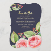 Save The Date. Bläserkarte für Navy Blue Watrecolo Save The Date (Vorderseite)