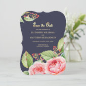 Save The Date. Bläserkarte für Navy Blue Watrecolo Save The Date (Stehend Vorderseite)