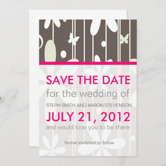 Save the Date blass, rosa und graue Retro (Vorne/Hinten)