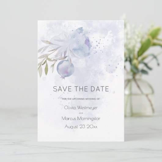 Save the Date Blassblaue Rose und Rose Angesagt Einladung (Stehend Vorderseite)