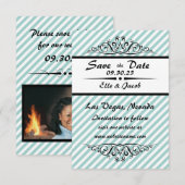 Save the Date blau gestreift - 3x5 Flachbild-Fotok (Vorne/Hinten)