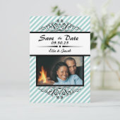 Save the Date blau gestreift - 3x5 Flachbild-Fotok (Stehend Vorderseite)