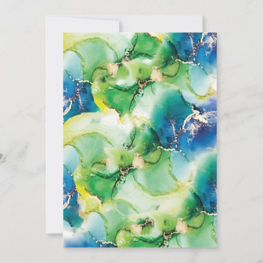 Save the Date blau, grün und goldfarben Einladung (Rückseite)