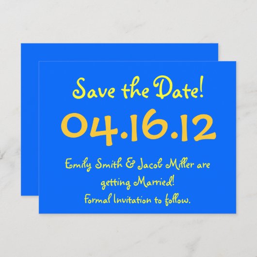 Save the Date blau und gelb Einladung (Vorne/Hinten)