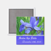 Save the Date, blaue Irisblüten-Blume. Magnet (Vorderseite/Rückseite)