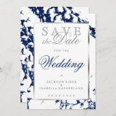 Save the Date blaue Marmor, Silber und Weiß (Vorne/Hinten)