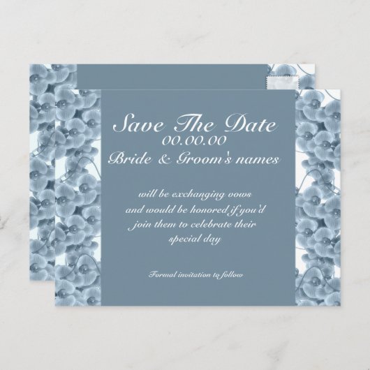 Save the Date blaue Orchidee - anpassbare Vorlage (Vorne/Hinten)