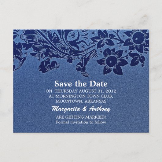 Save the Date blaue Postkarten (Vorderseite)