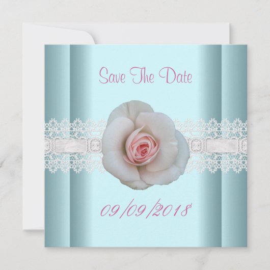 Save the Date blaue Rosa Rose Blume Spitze (Vorderseite)
