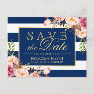 Save the Date - Blaue Streifen aus Gold Ankündigungspostkarte