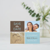 Save the Date blaue und braune Fotokarten (Stehend Vorderseite)