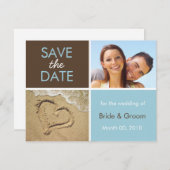 Save the Date blaue und braune Fotokarten (Vorne/Hinten)
