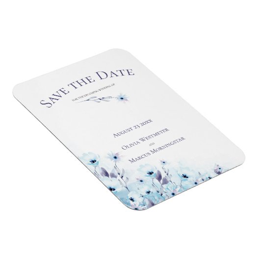 Save the Date Blauer Garten Magnet (Rechte Seite)