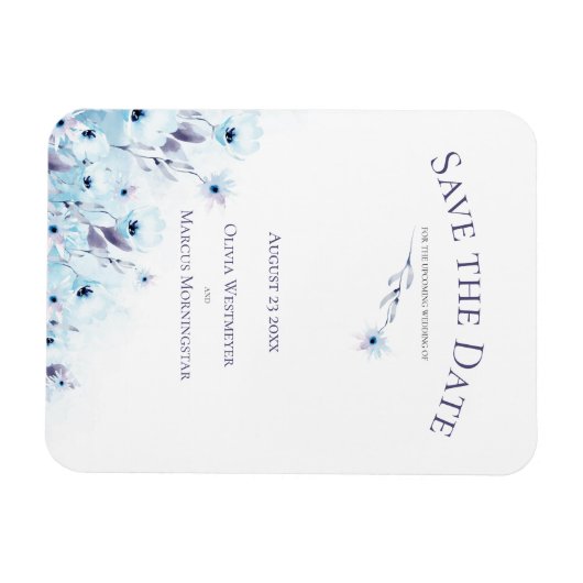 Save the Date Blauer Garten Magnet (Horizontal)