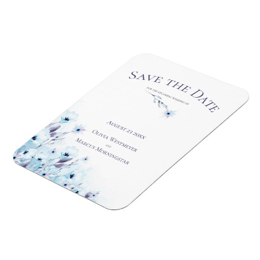 Save the Date Blauer Garten Magnet (Linke Seite)