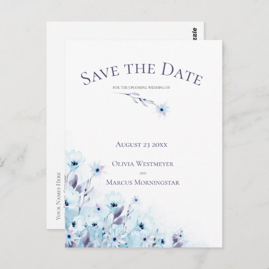 Save the Date Blauer Garten Postkarte (Vorne/Hinten)