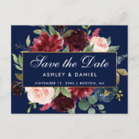Save the Date blauer Goldmit blumenrahmen