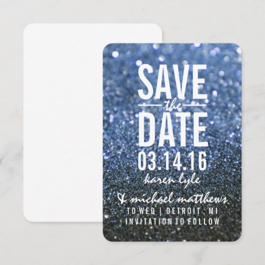 Save the Date | blauer Lit Nite Fab Einladung (Vorne/Hinten)