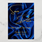 Save the Date blauer Seidenhintergrund Folieneinladung (Vorderseite)