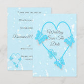 Save the Date Blaufarbige Herzschmetterlinge Einladung (Vorne/Hinten)