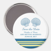 Save the Date blaugelbe Muscheln Magnet (Vorderseite/Rückseite)