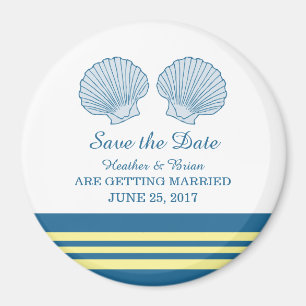 Save the Date blaugelbe Muscheln Magnet